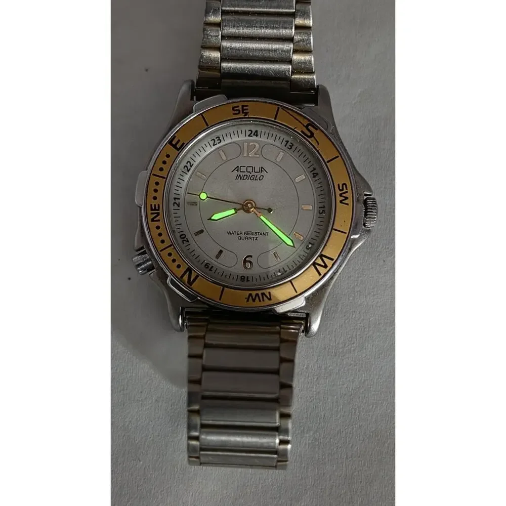 Mens Vintage 1996 Timex Acqua Indiglo Quartz Rotating Bezel Watch Almost Mint